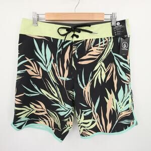 Volcom Swim Trunks Boardshorts Gray Palm Leaf Print 4 Way Stretch Size 31 NWT